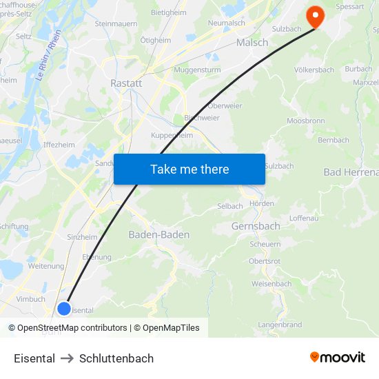 Eisental to Schluttenbach map