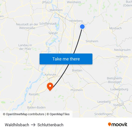 Waldhilsbach to Schluttenbach map