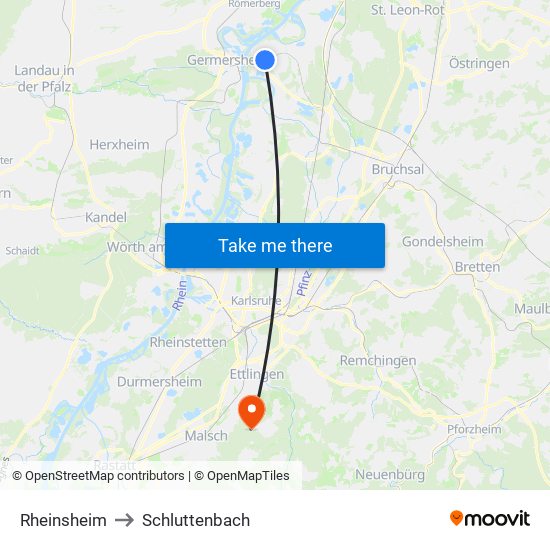 Rheinsheim to Schluttenbach map