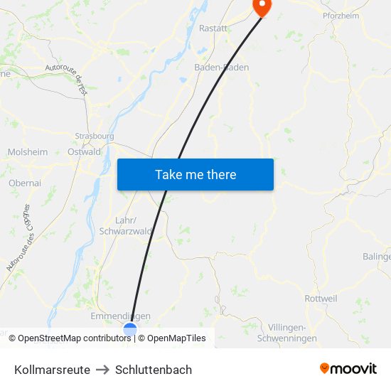 Kollmarsreute to Schluttenbach map