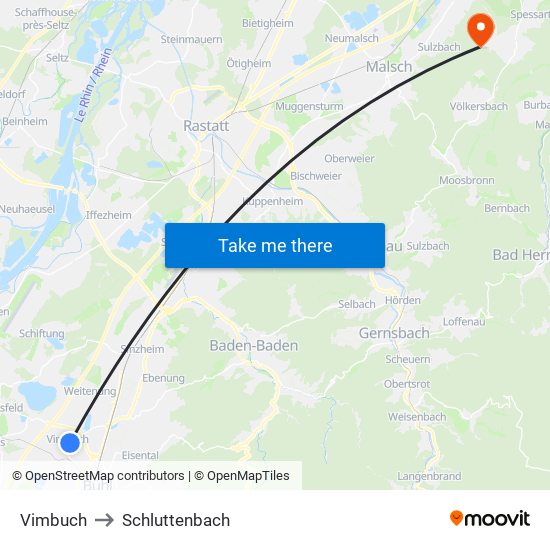 Vimbuch to Schluttenbach map