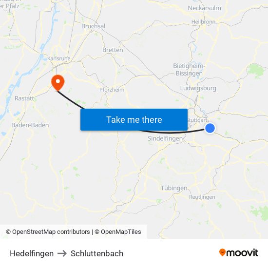 Hedelfingen to Schluttenbach map