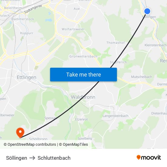 Söllingen to Schluttenbach map