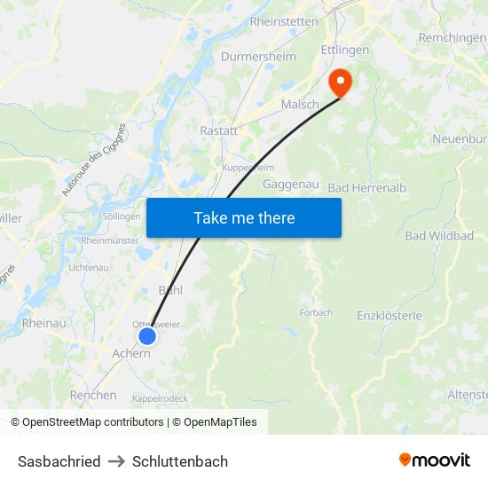 Sasbachried to Schluttenbach map