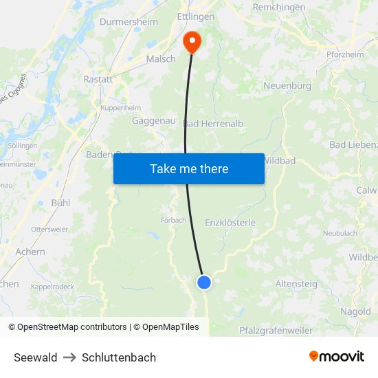 Seewald to Schluttenbach map