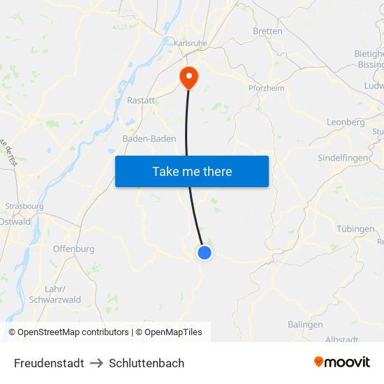 Freudenstadt to Schluttenbach map