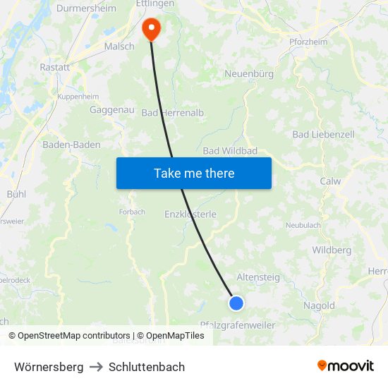 Wörnersberg to Schluttenbach map