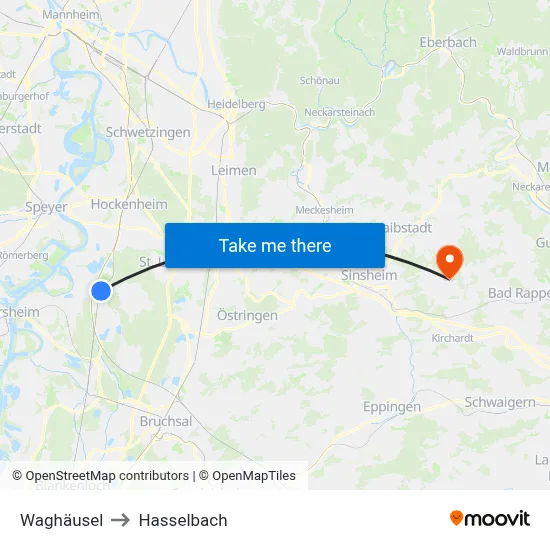 Waghäusel to Hasselbach map