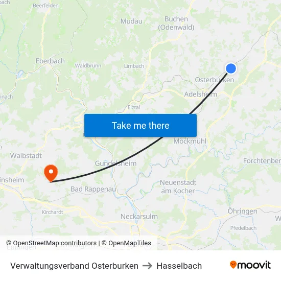 Verwaltungsverband Osterburken to Hasselbach map
