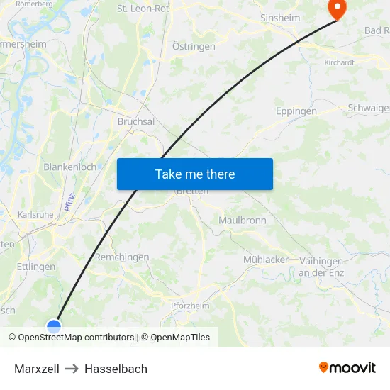 Marxzell to Hasselbach map