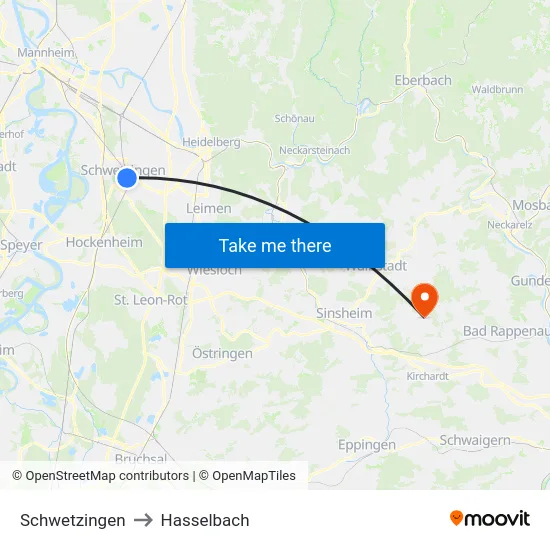 Schwetzingen to Hasselbach map