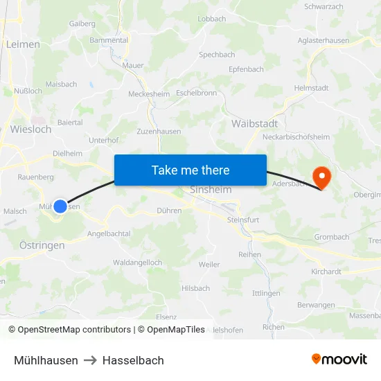 Mühlhausen to Hasselbach map