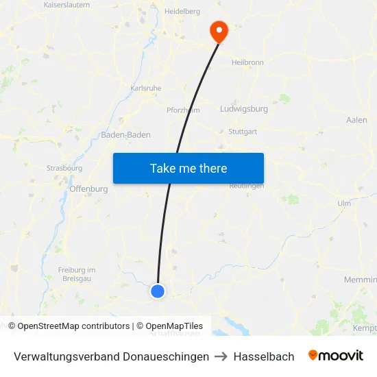 Verwaltungsverband Donaueschingen to Hasselbach map