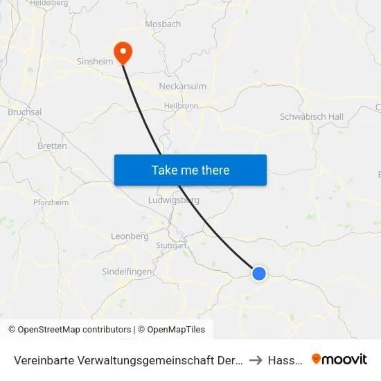 Vereinbarte Verwaltungsgemeinschaft Der Stadt Ebersbach An Der Fils to Hasselbach map