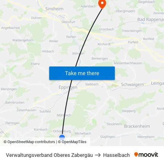 Verwaltungsverband Oberes Zabergäu to Hasselbach map