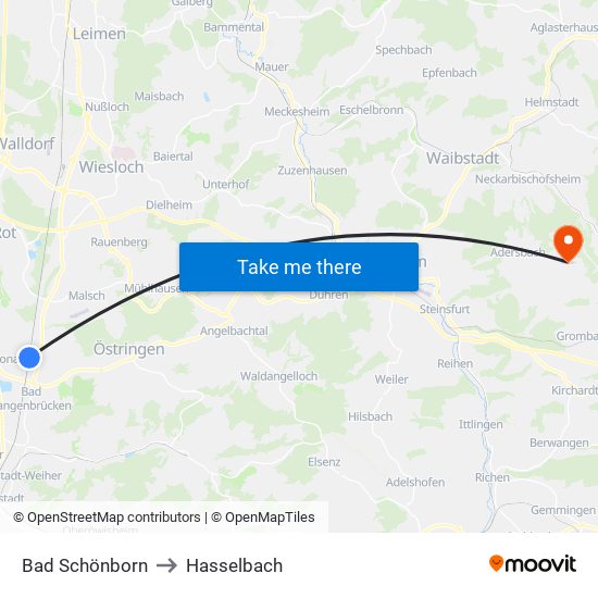 Bad Schönborn to Hasselbach map