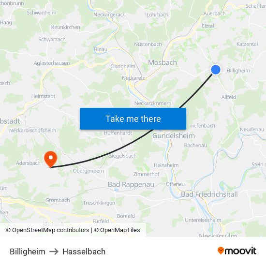 Billigheim to Hasselbach map