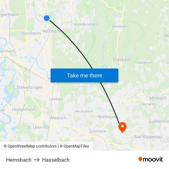 Hemsbach to Hasselbach map