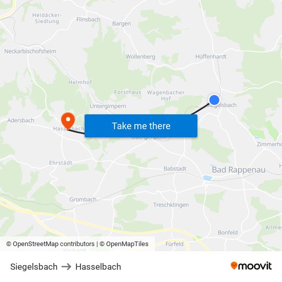 Siegelsbach to Hasselbach map