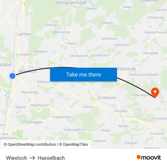 Wiesloch to Hasselbach map