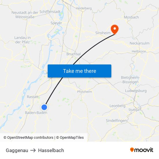 Gaggenau to Hasselbach map