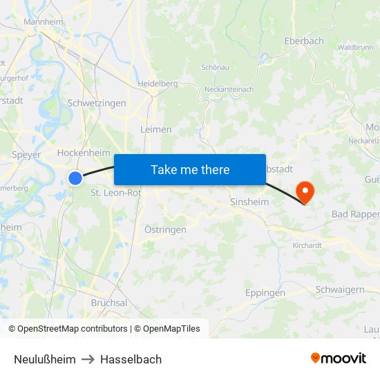 Neulußheim to Hasselbach map