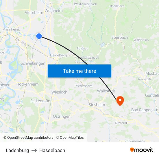 Ladenburg to Hasselbach map