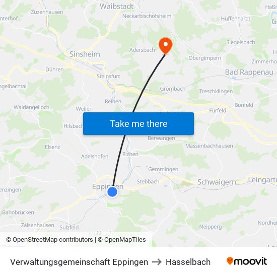 Verwaltungsgemeinschaft Eppingen to Hasselbach map