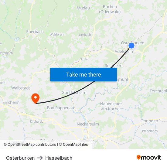 Osterburken to Hasselbach map