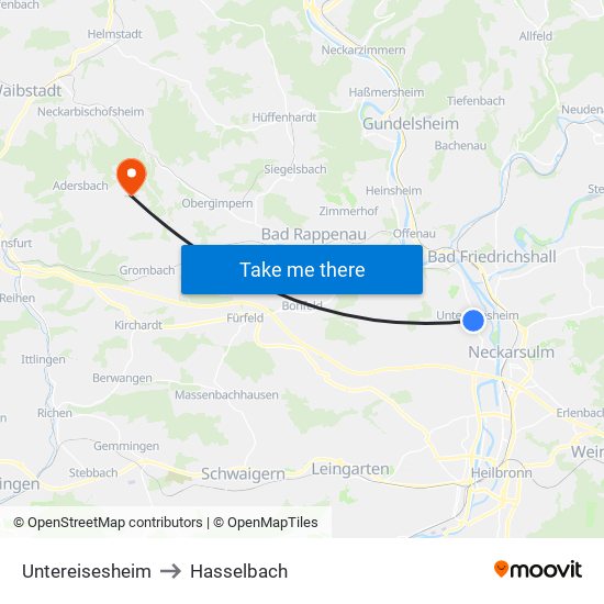 Untereisesheim to Hasselbach map