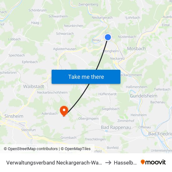 Verwaltungsverband Neckargerach-Waldbrunn to Hasselbach map