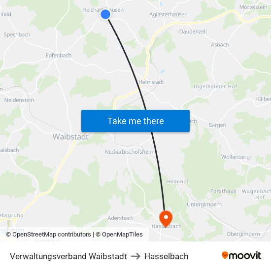 Verwaltungsverband Waibstadt to Hasselbach map