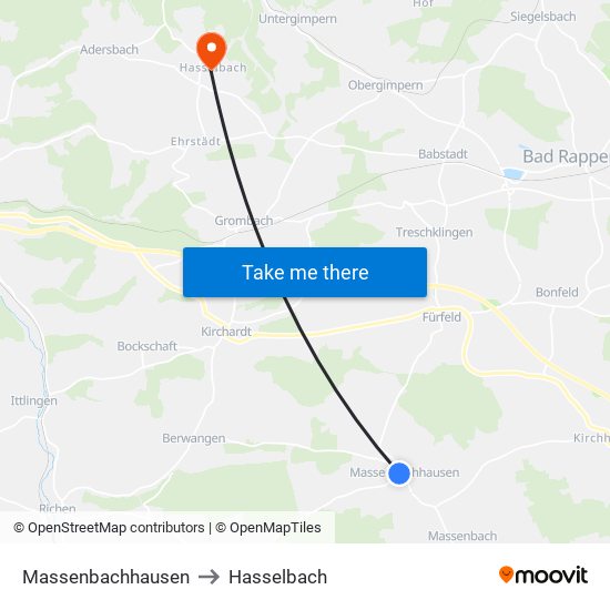 Massenbachhausen to Hasselbach map