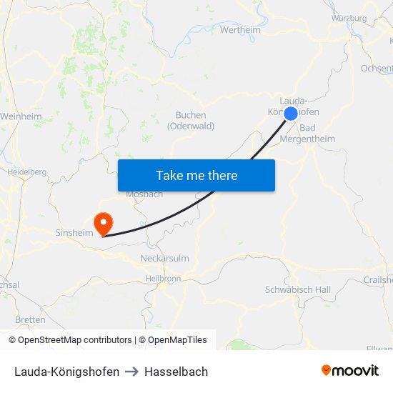 Lauda-Königshofen to Hasselbach map