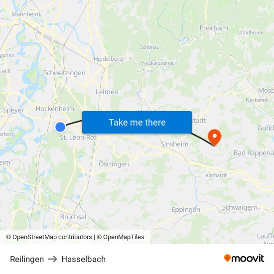 Reilingen to Hasselbach map
