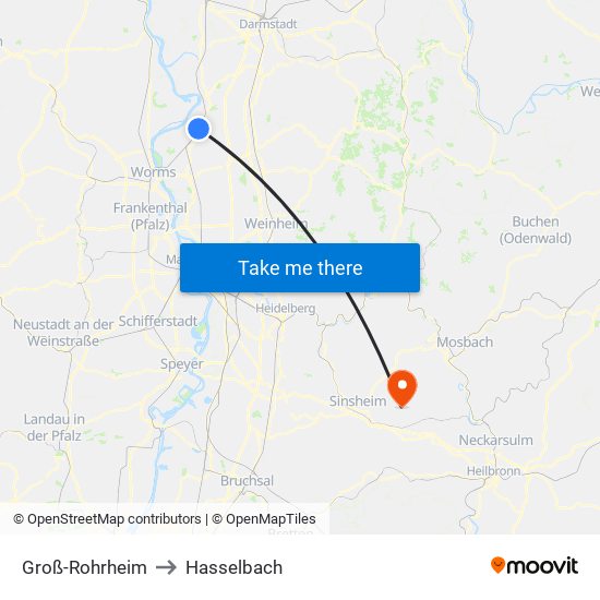 Groß-Rohrheim to Hasselbach map