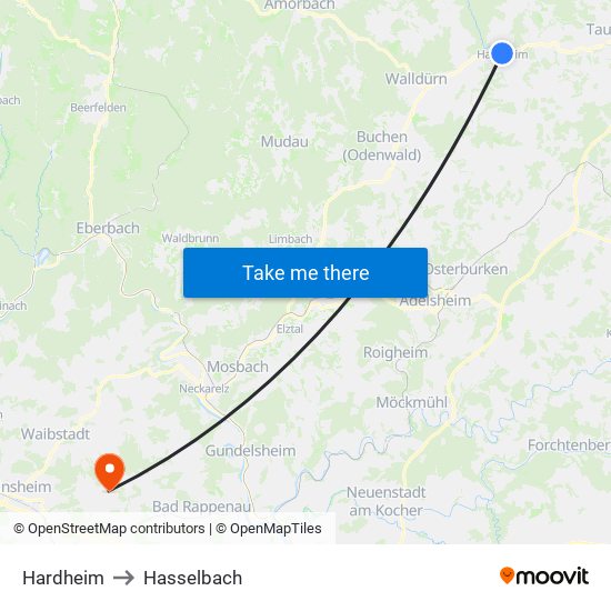 Hardheim to Hasselbach map