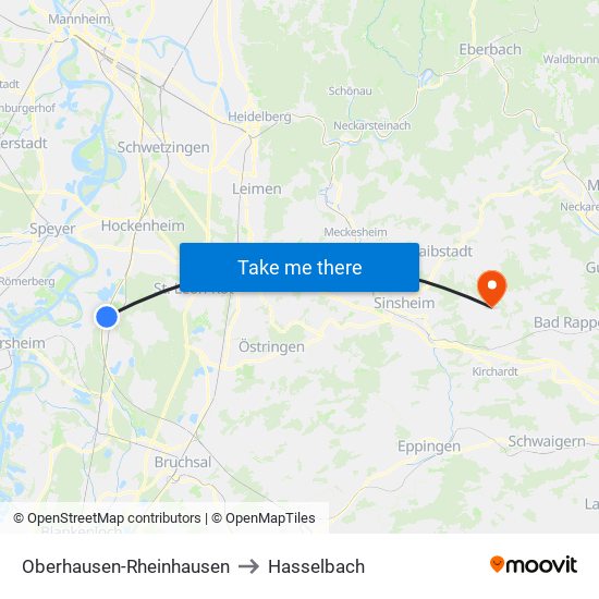 Oberhausen-Rheinhausen to Hasselbach map