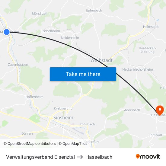 Verwaltungsverband Elsenztal to Hasselbach map