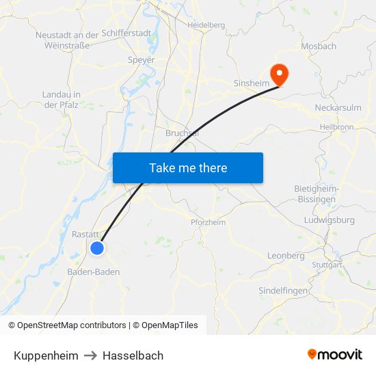 Kuppenheim to Hasselbach map
