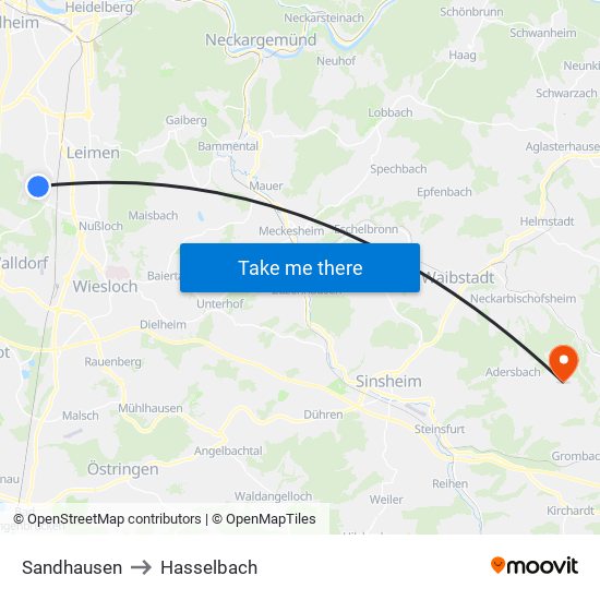 Sandhausen to Hasselbach map