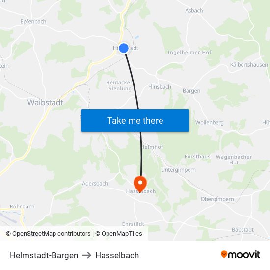 Helmstadt-Bargen to Hasselbach map