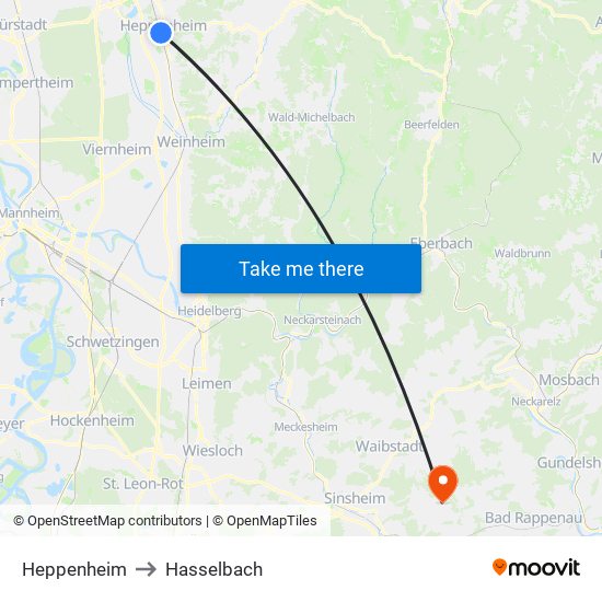 Heppenheim to Hasselbach map