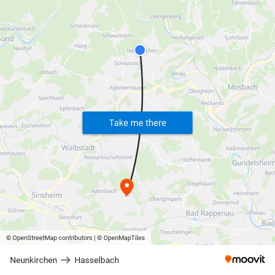 Neunkirchen to Hasselbach map