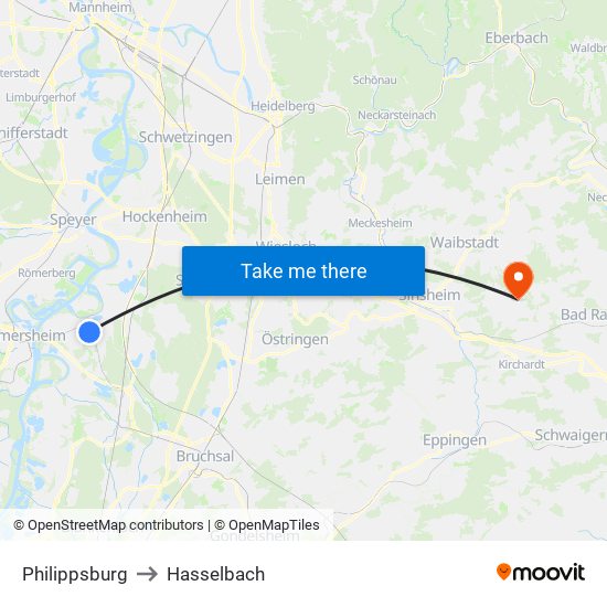 Philippsburg to Hasselbach map