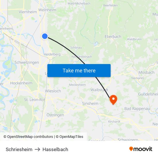 Schriesheim to Hasselbach map