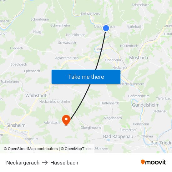 Neckargerach to Hasselbach map