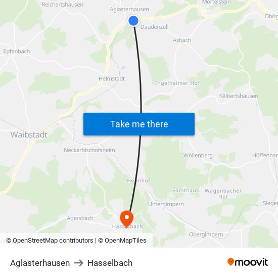 Aglasterhausen to Hasselbach map
