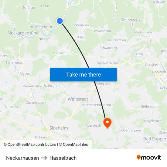 Neckarhausen to Hasselbach map
