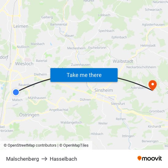 Malschenberg to Hasselbach map